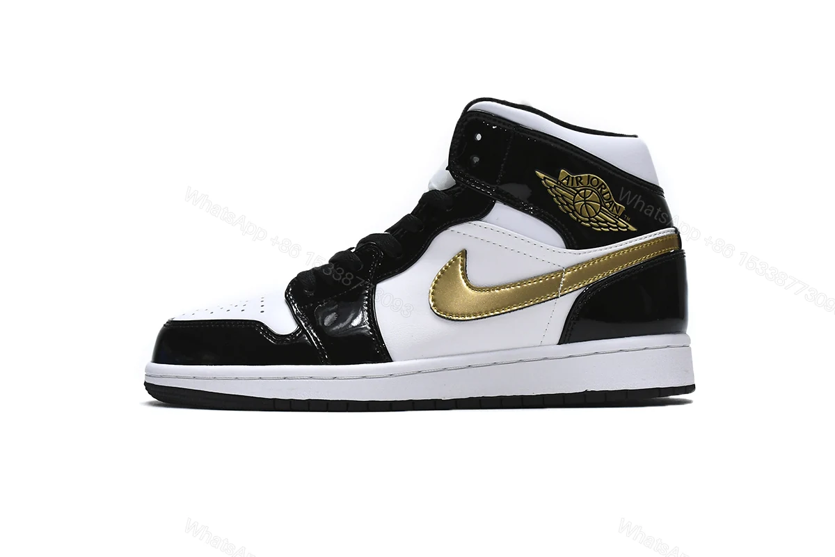 View 9 of Air Jordan 1 Mid Patent Black White Gold 852542-007