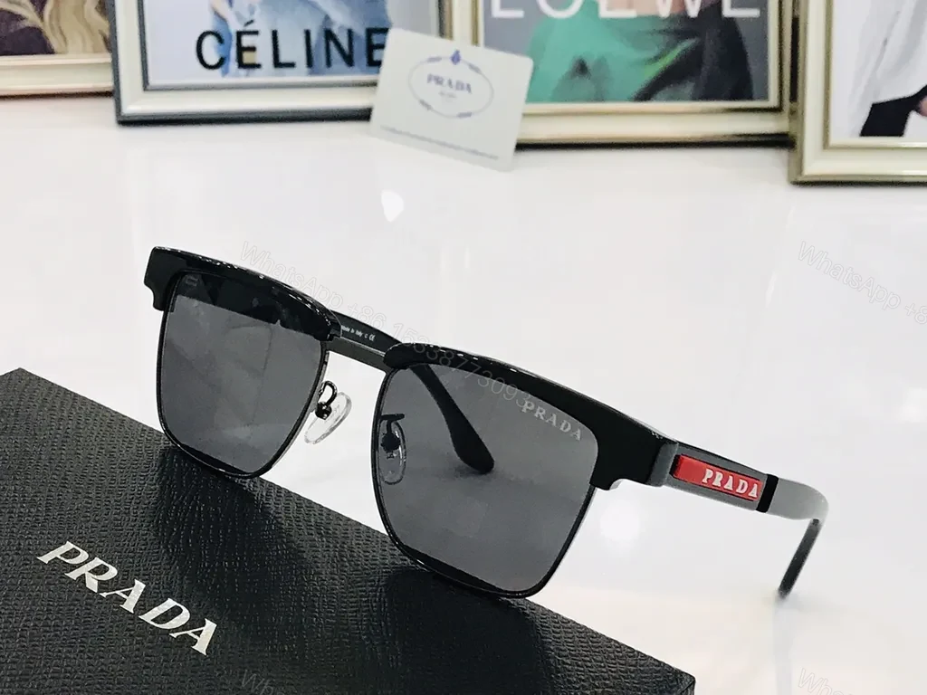 View 9 of White Prada Sunglasses: Gold Trim, UV400 Lenses, Luxury Acetate Frame