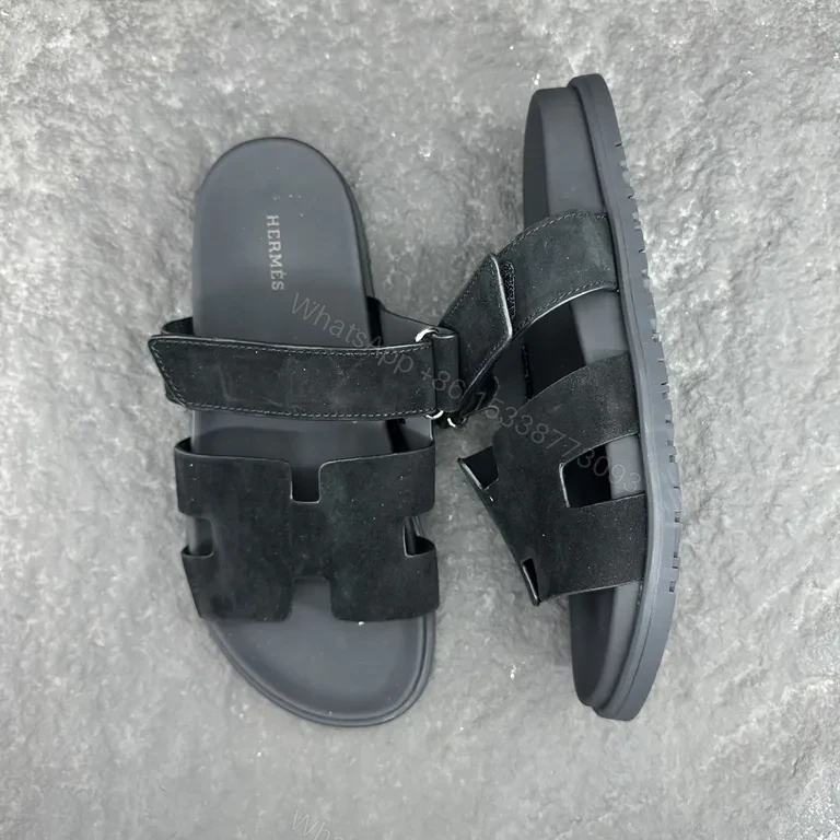 View 5 of Minimalist Black Suede Sandals with Cut-Out Detail - Hermes-Inspired