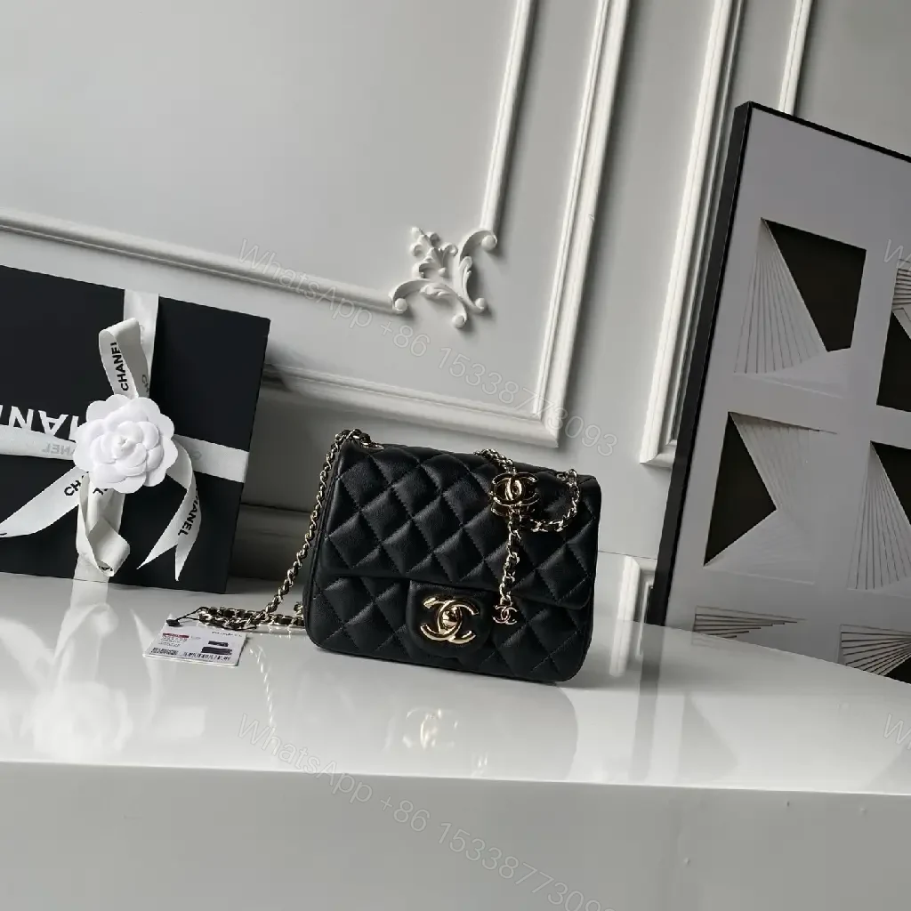 View 4 of Black Quilted Leather Flap Bag with Chain, Classic Weekender Elegance