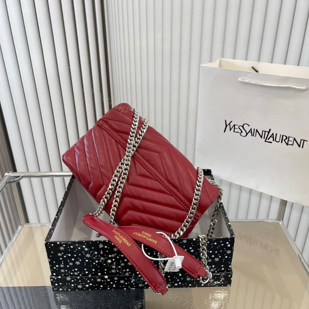 View 6 of Saint Laurent Loulou Small Chain Bag In Quilted Y Wine Red 25Cm