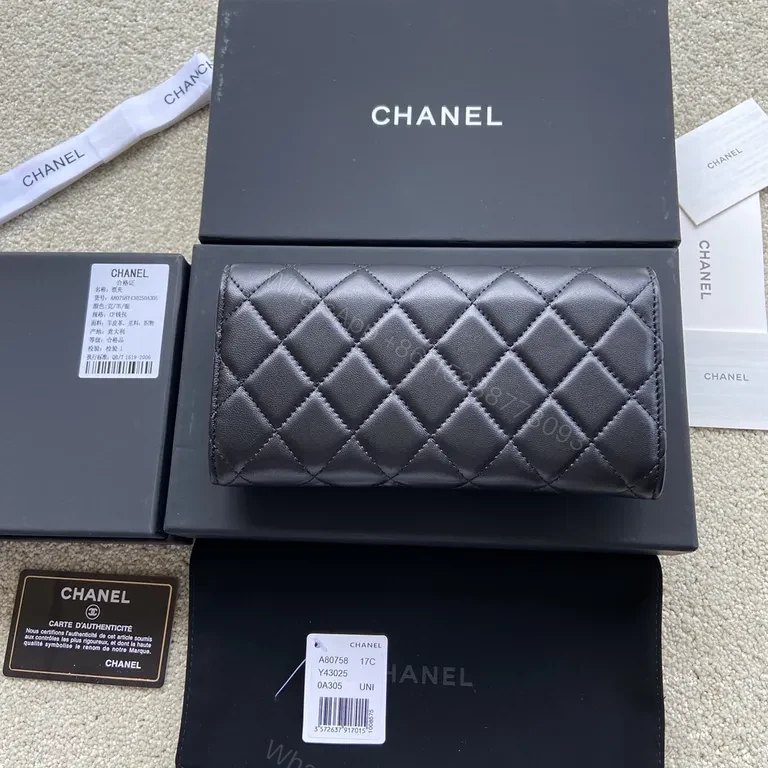 View 8 of Black Quilted Calfskin Wallet Clutch with CC Clasp