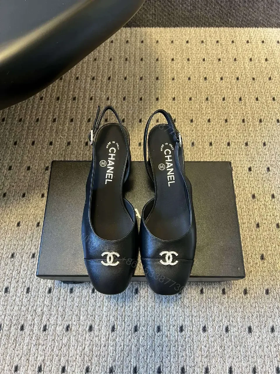 View 8 of Blue Leather Slingback Flats | Luxe Comfort, Icon Logo Detail