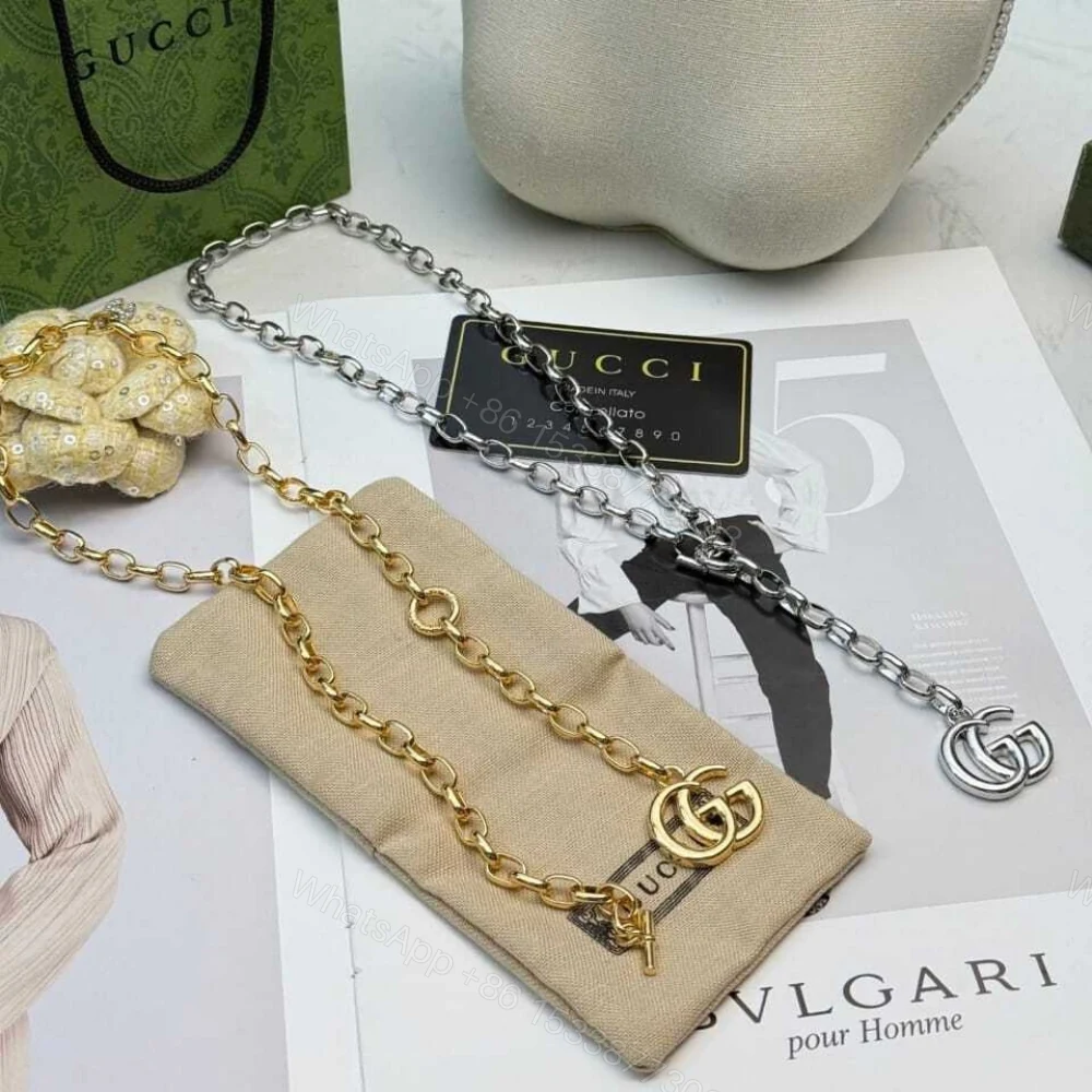 View 2 of Gucci GG Marmont Pendant Chain Necklace Silver