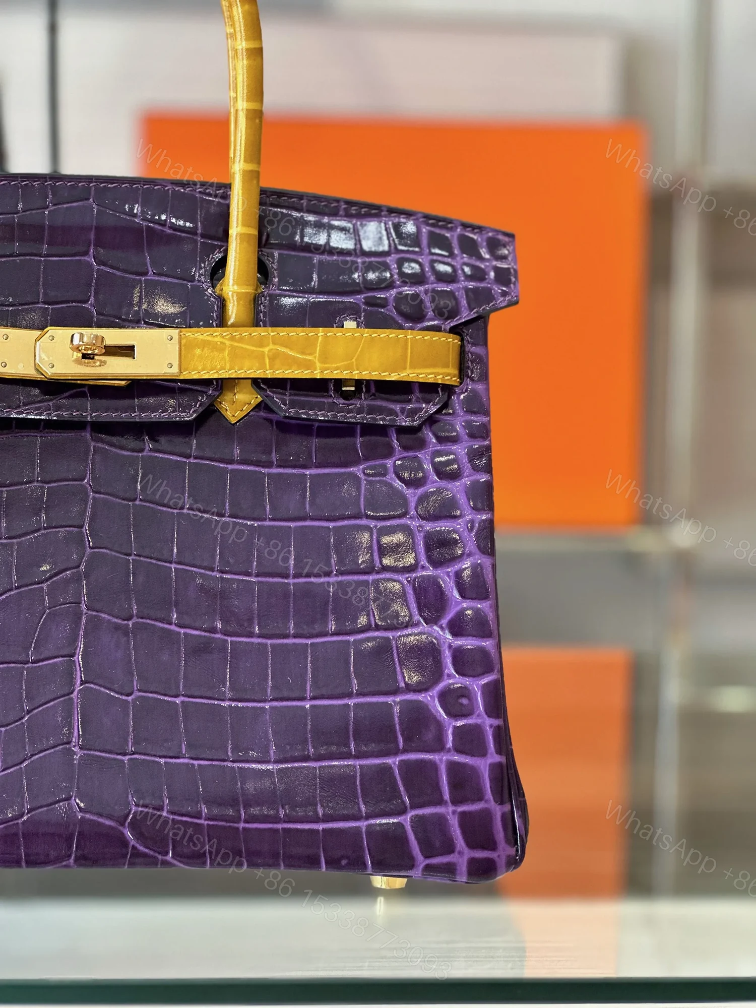 View 6 of HN 30 Purple/Gold Genuine Crocodile Leather Gold Hardware – Custom Made