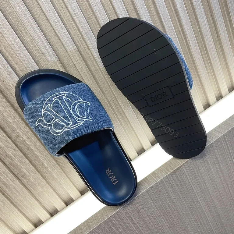 View 8 of Dior Denim Embellished Slide - Embroidered Luxury Sandal