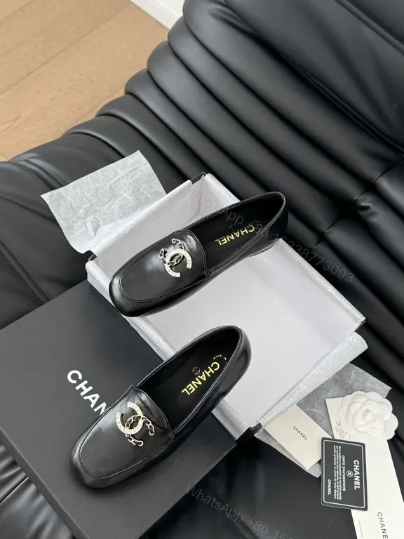 View 7 of Chic Leather Loafers with Logo Hardware - Black, Luxe Style