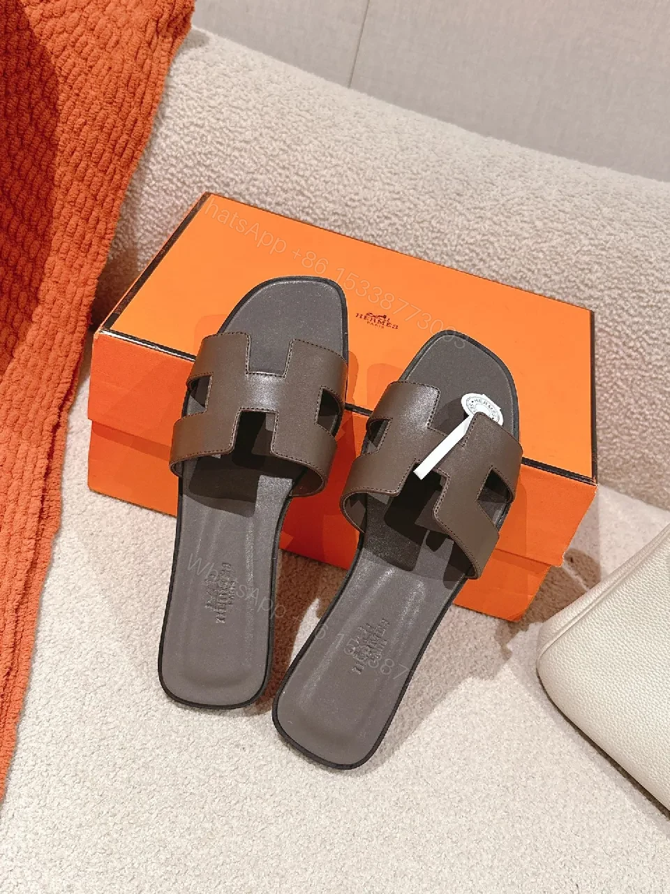 View 7 of Brown Leather H-Pattern Sandals: Luxury Comfort, Open-Toe Style