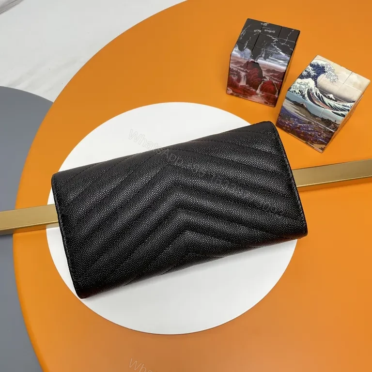View 6 of Noir Leather Quilted YSL Wallet Clutch with Chain
