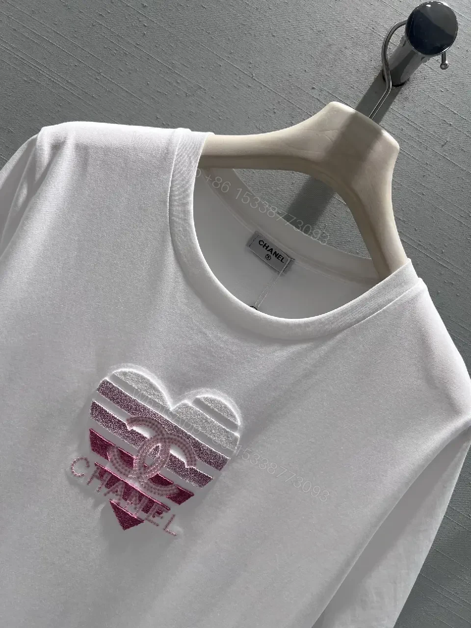 View 5 of White Cotton Tee: Subtle Heart Logo, Everyday Luxury, Men's/Women's