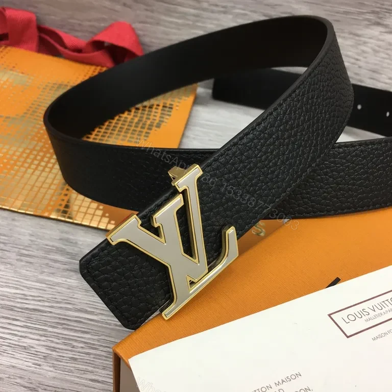 View 7 of Black Leather Belt with LV-Style Gold Buckle - Premium Everyday Accessory