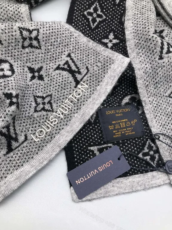 View 9 of Louis Vuitton Monogram Wool-Blend Scarf & Beanie Set, Luxury Warmth