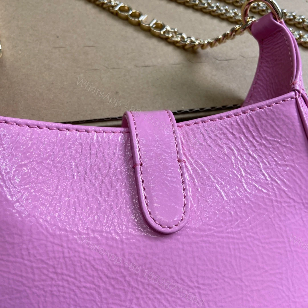 View 7 of JACKIE NOTTE MINI BAG 19 IN PINK CRACKED LACQUER CALFSKIN GOLD HARDWARE