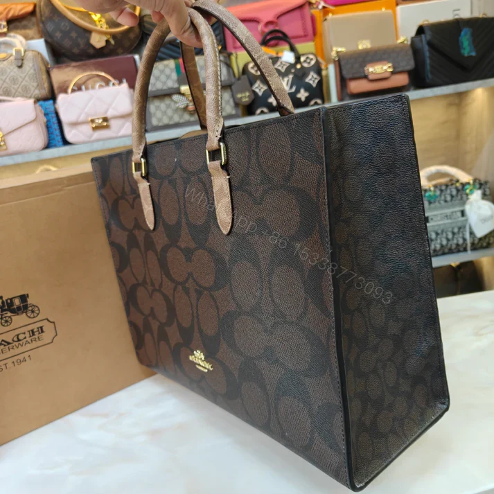 View 9 of FIRST COPY COACH MAGGIE TOTE BAG ULTRA PREMIUM EDITION IN CHOCOLATE BROWN