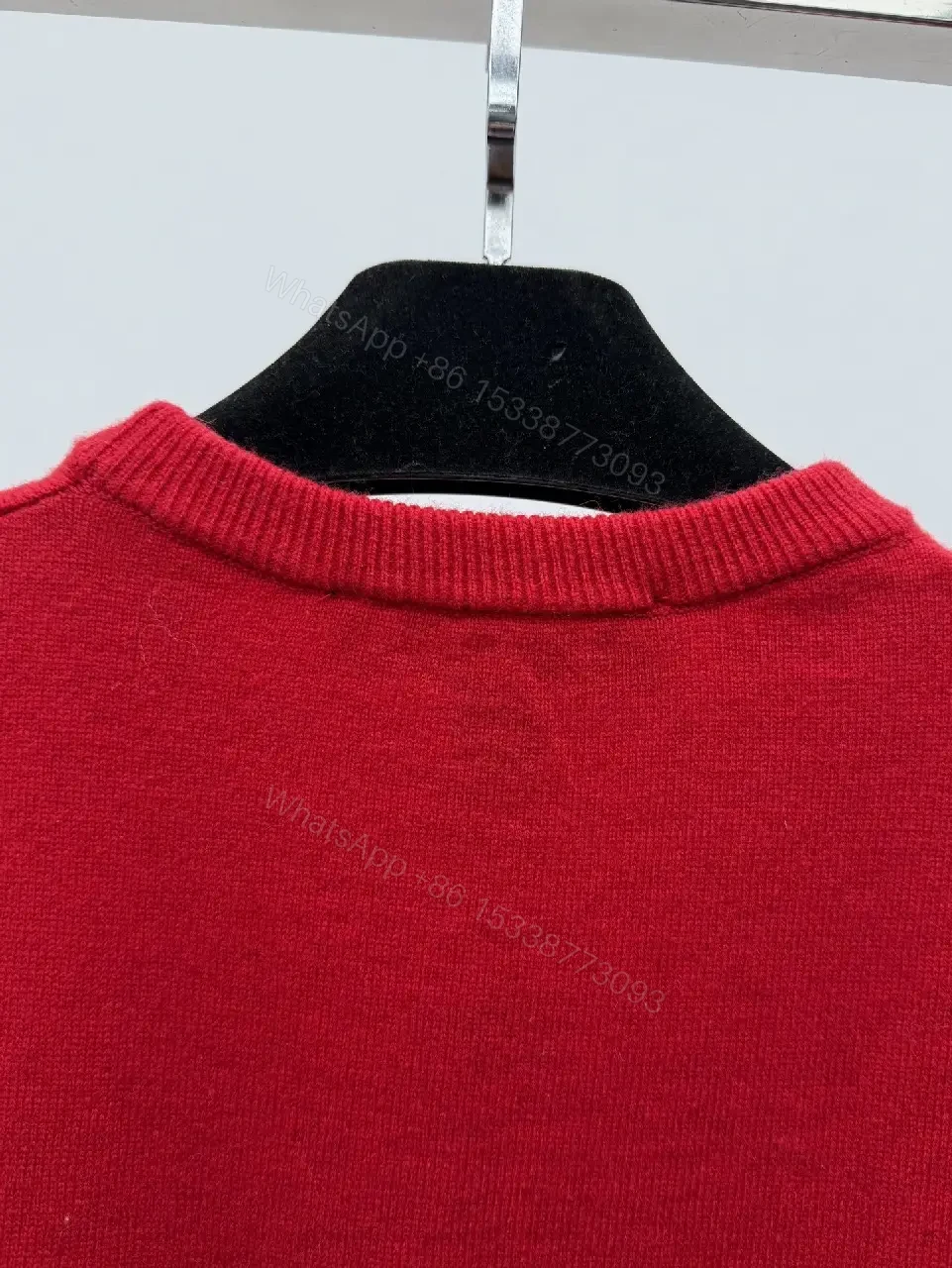 View 3 of Vibrant Red Knit Sweatshirt with Fluffy Logo Luxury Style