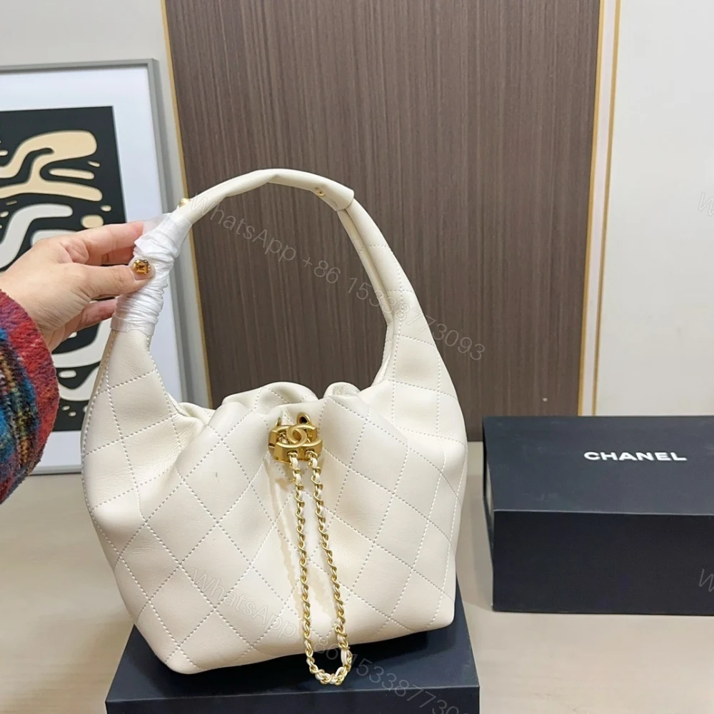 View 2 of Chanel Mini Hobo Handbag Gold Tone Hardware Beige 19Cm