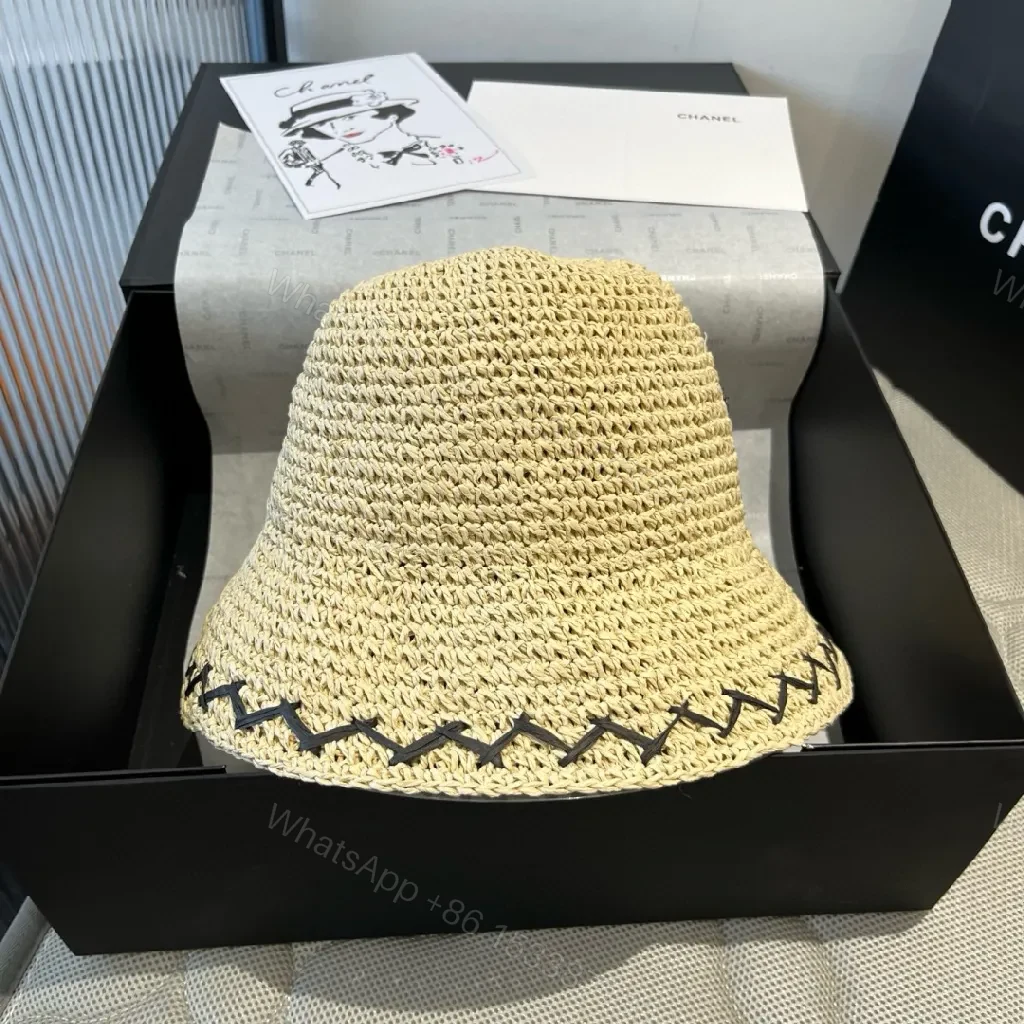 View 7 of Straw-Woven Hat: Couture Sun-Stapled Chanel-Style Brim