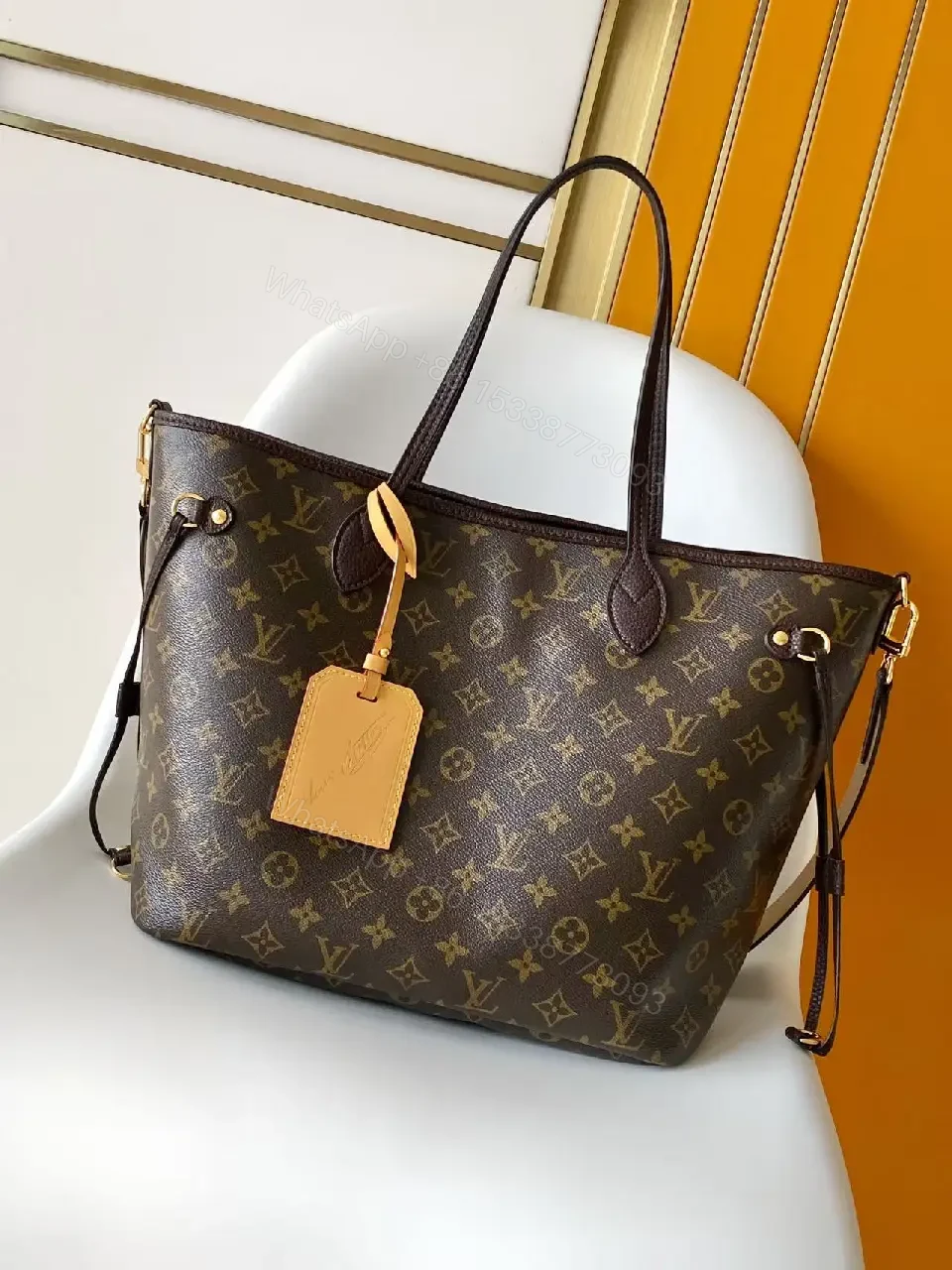 View 10 of Brown Canvas Tote Bag Monogram Structured Top-Handle with Shoulder Strap