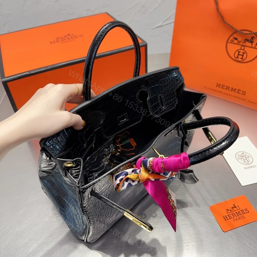 View 4 of Hermes Birkin 30 Shiny Porosus Crocodile Black 30Cm