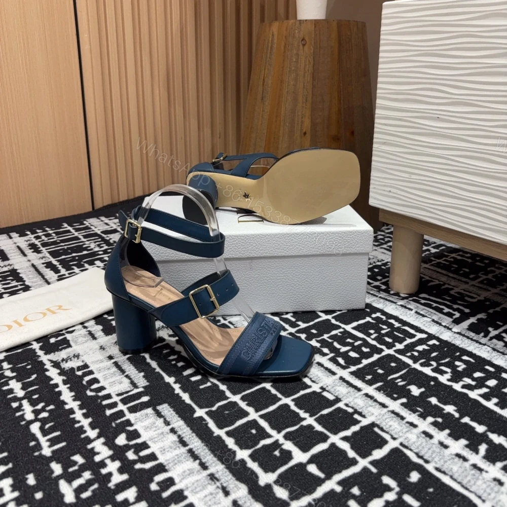View 9 of 高仿Dior*Dway3系列KDO185高跟刺繡涼鞋藍色免檢版