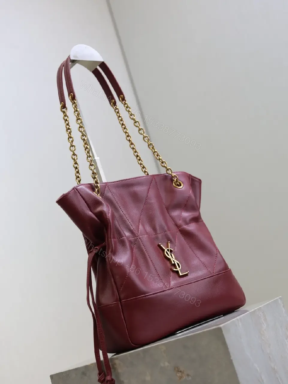 View 6 of Burgundy Quilted Tote: Luxury Satchel with Gold Hardware