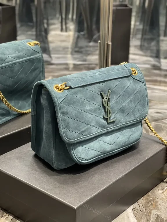View 9 of Teal Quilted Crossbody: Luxe Calfskin, YSL Hardware Bag