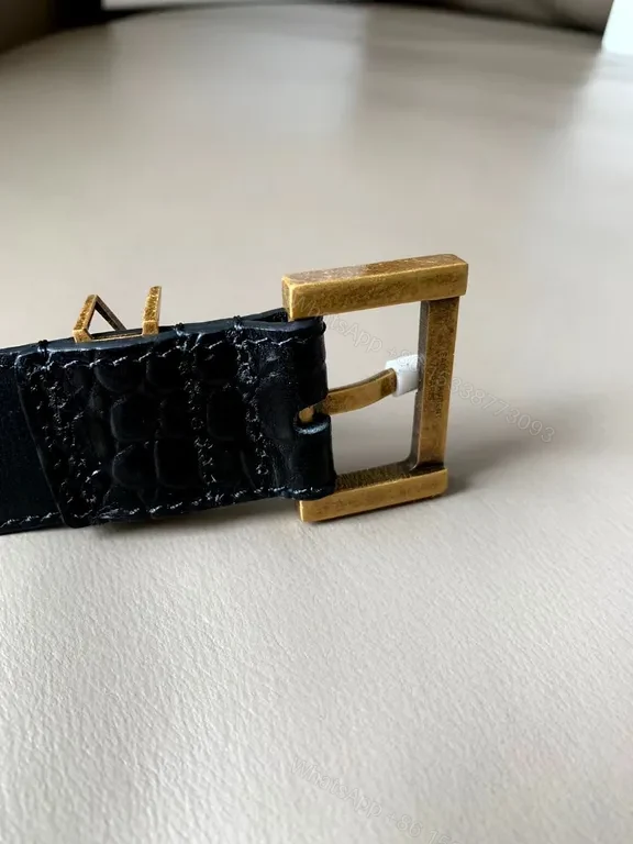 View 6 of Crocodile-Texture Belt with Signature Gold YSL Buckle