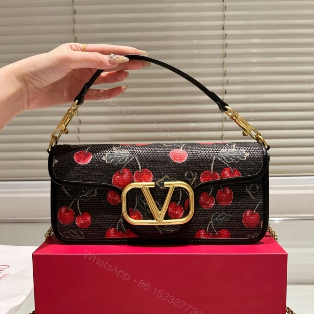 View 2 of VALENTINO GARAVANI LOCÒ CHERRYFIC MOTIF SHOULDER BAG BLACK 26CM