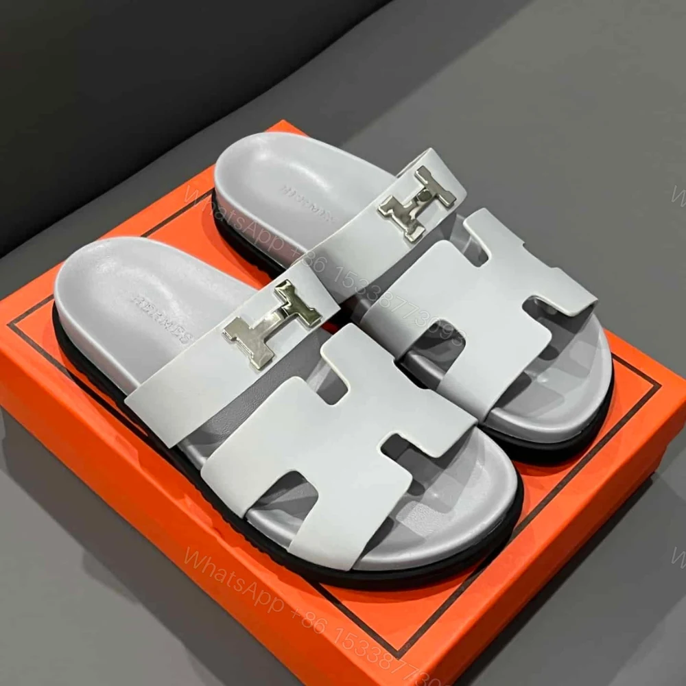 View 4 of Hermes Chypre Sandal H Logo Silver Hardware Light Grey