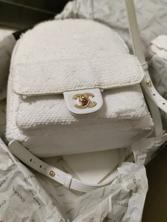 View 3 of Textured White Mini Backpack â€“ Luxe Chanel-Inspired, Quiet Luxury