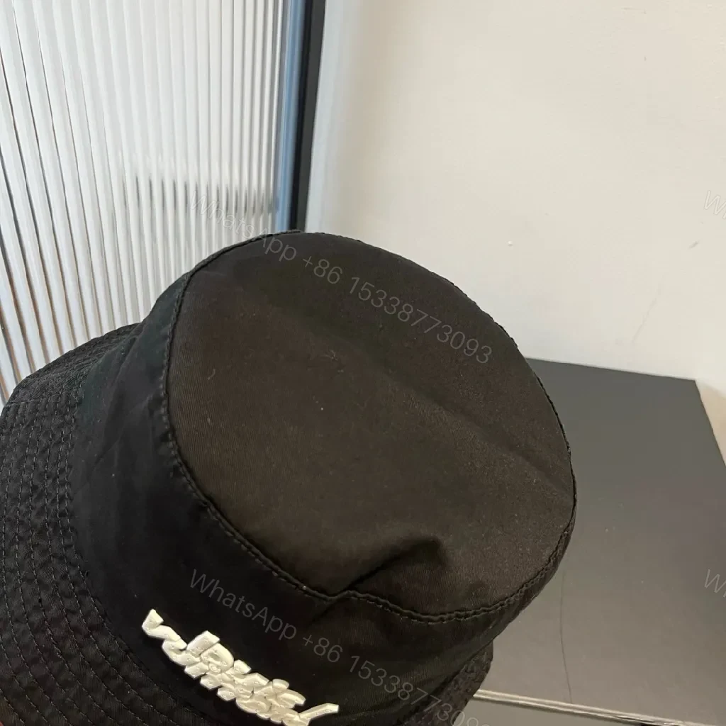 View 4 of Black Nylon Bucket Hat Minimalist Logo Embroidery Hat