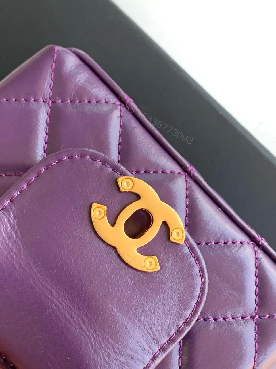 View 9 of Purple Quilted Mini Bag with Gold Chain - Crossbody Style