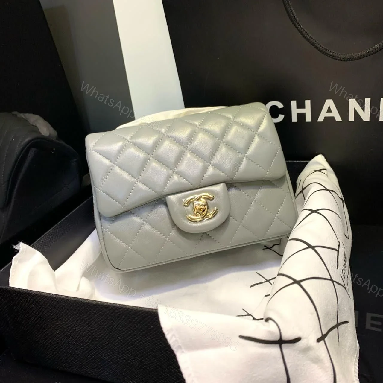 Design Mint Green Quilted Leather Mini Square Classic Flap Bag – Dubai Fashion LUX — view 1