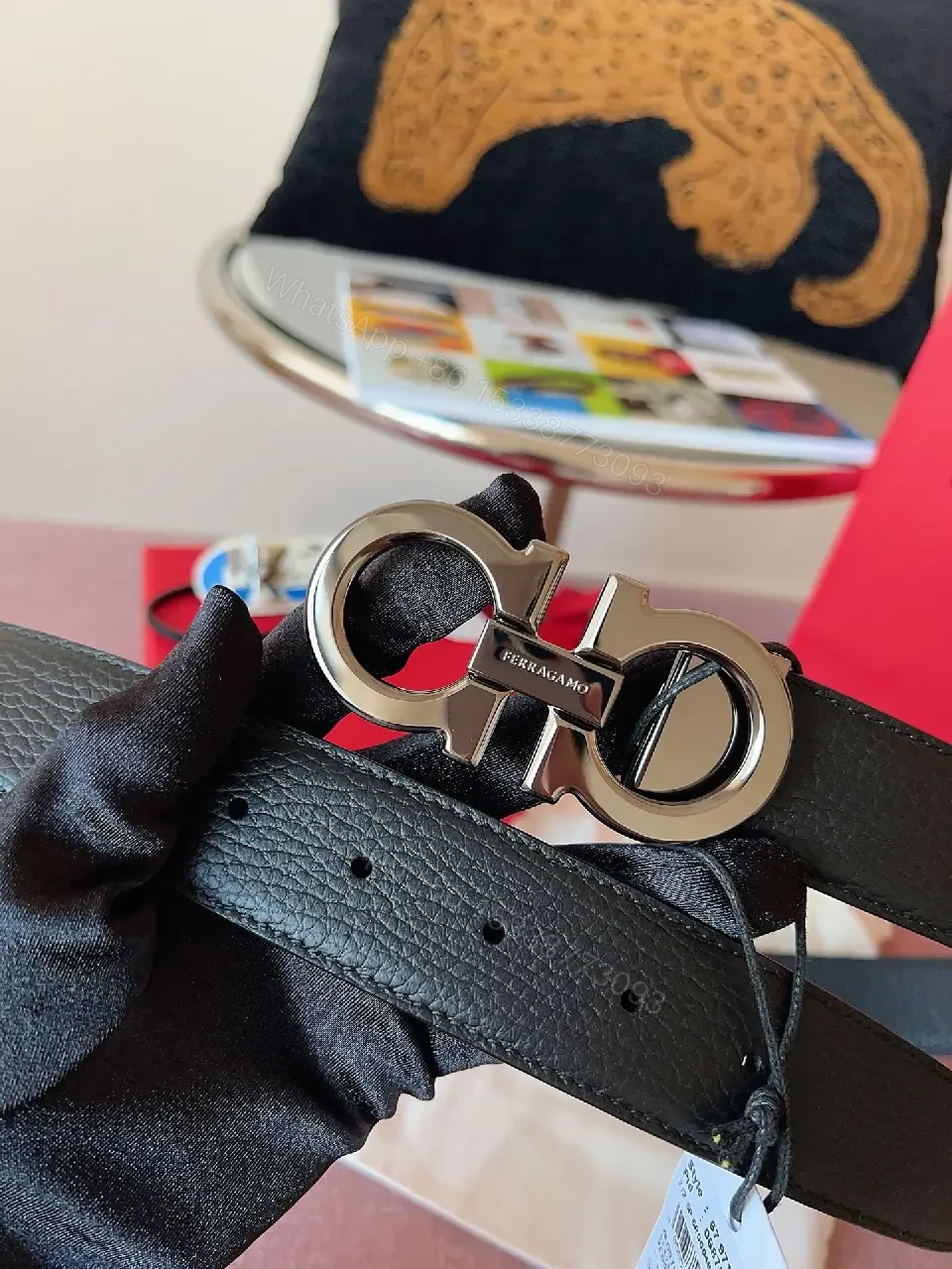 View 10 of Bold Leather Belt with Double-Gancini Hardware