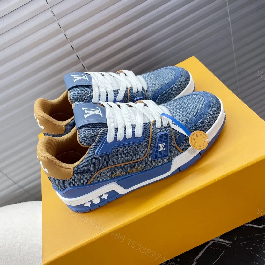 View 2 of Denim-Texture Luxe: LV-Inspired Platform Sneakers