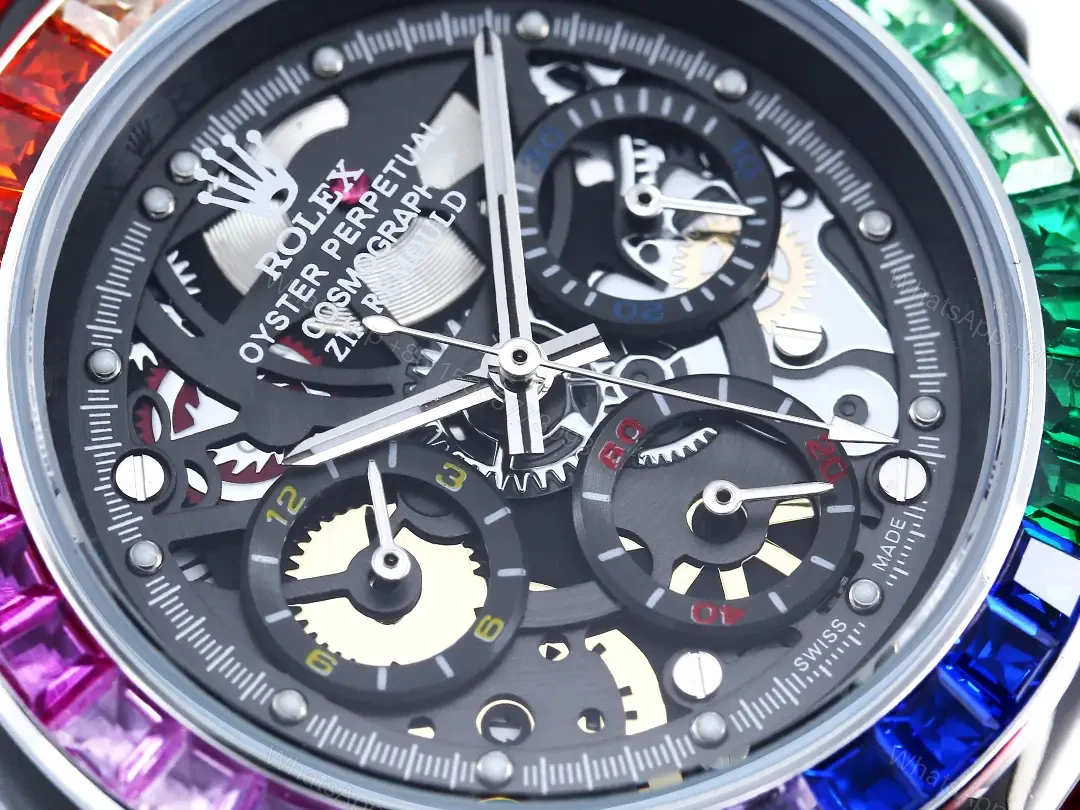 View 7 of Rolex Daytona Rainbow Skeleton White Strap replica 43MM Fabric Strap Edition RG-DAYTONA-RAINBOW-SKELETON-WHITE-STRAP-43