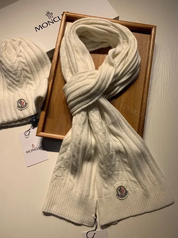 View 4 of Cozy Ivory Knit Beanie & Scarf Set â€” Moncler Style