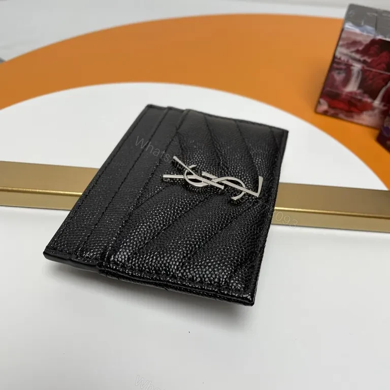 View 5 of Compact Leather Cardholder with YSL Hardware