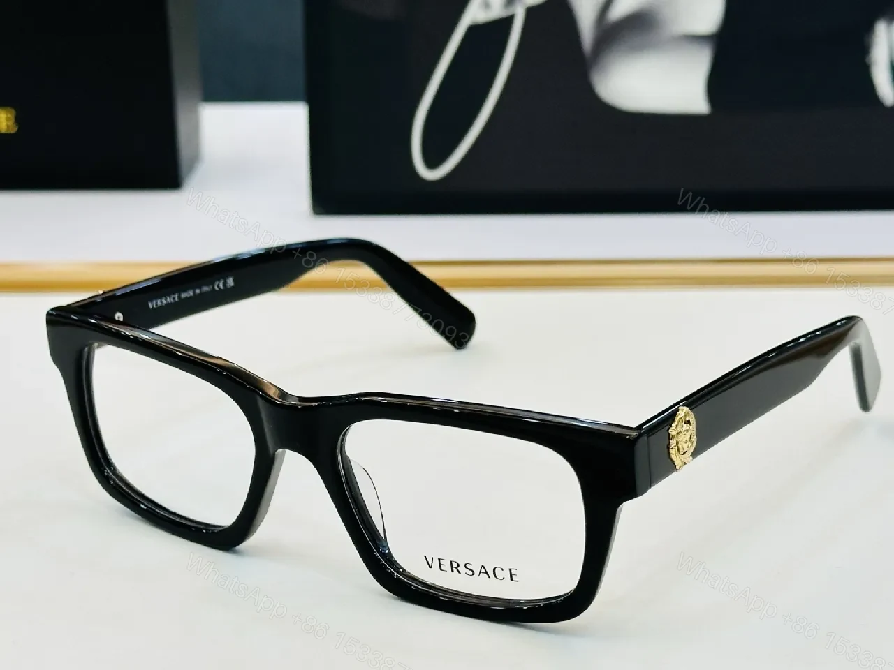 Elegant Black Acetate Frames – Gold Medusa Detail, Rectangular — view 1