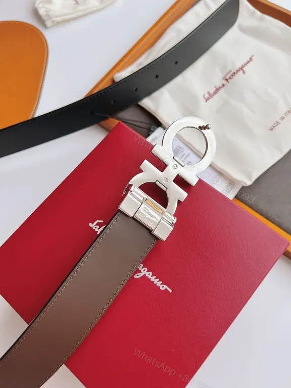 View 3 of Iconic Gancini Calfskin Belt â€“ Silver Buckle, 3.5cm