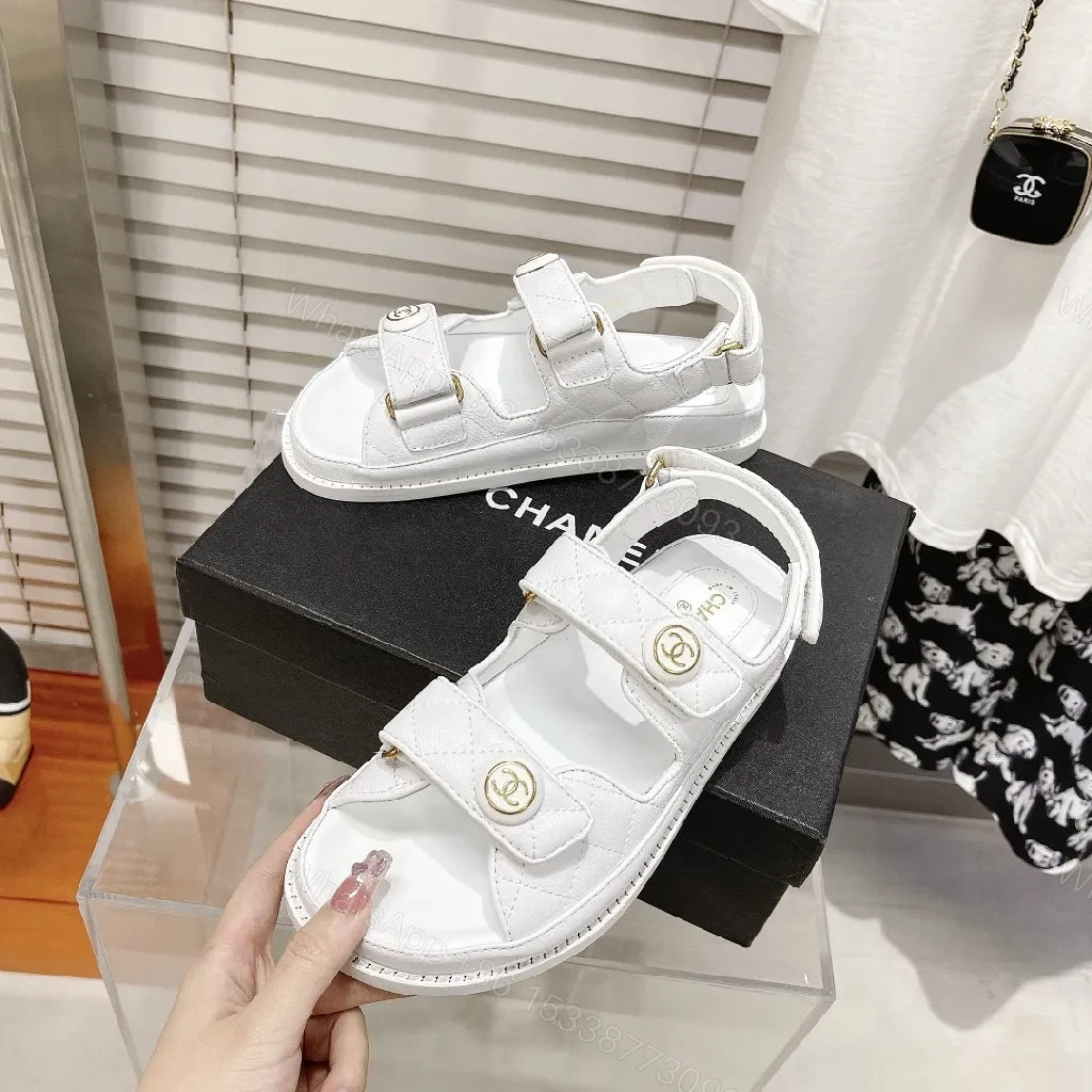 View 6 of White Quilted Sandals with Gold Hardware, Comfortable Luxury