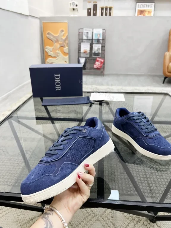 View 6 of Soft-Blend Navy Suede Sneakers with Monogram Detailing, Luxury Style
