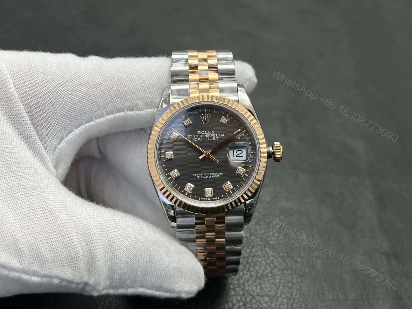 Rolex Datejust 36 Rolesor Yellow Fluted Jubilee Steel Diamonds 116233-0205 — view 1