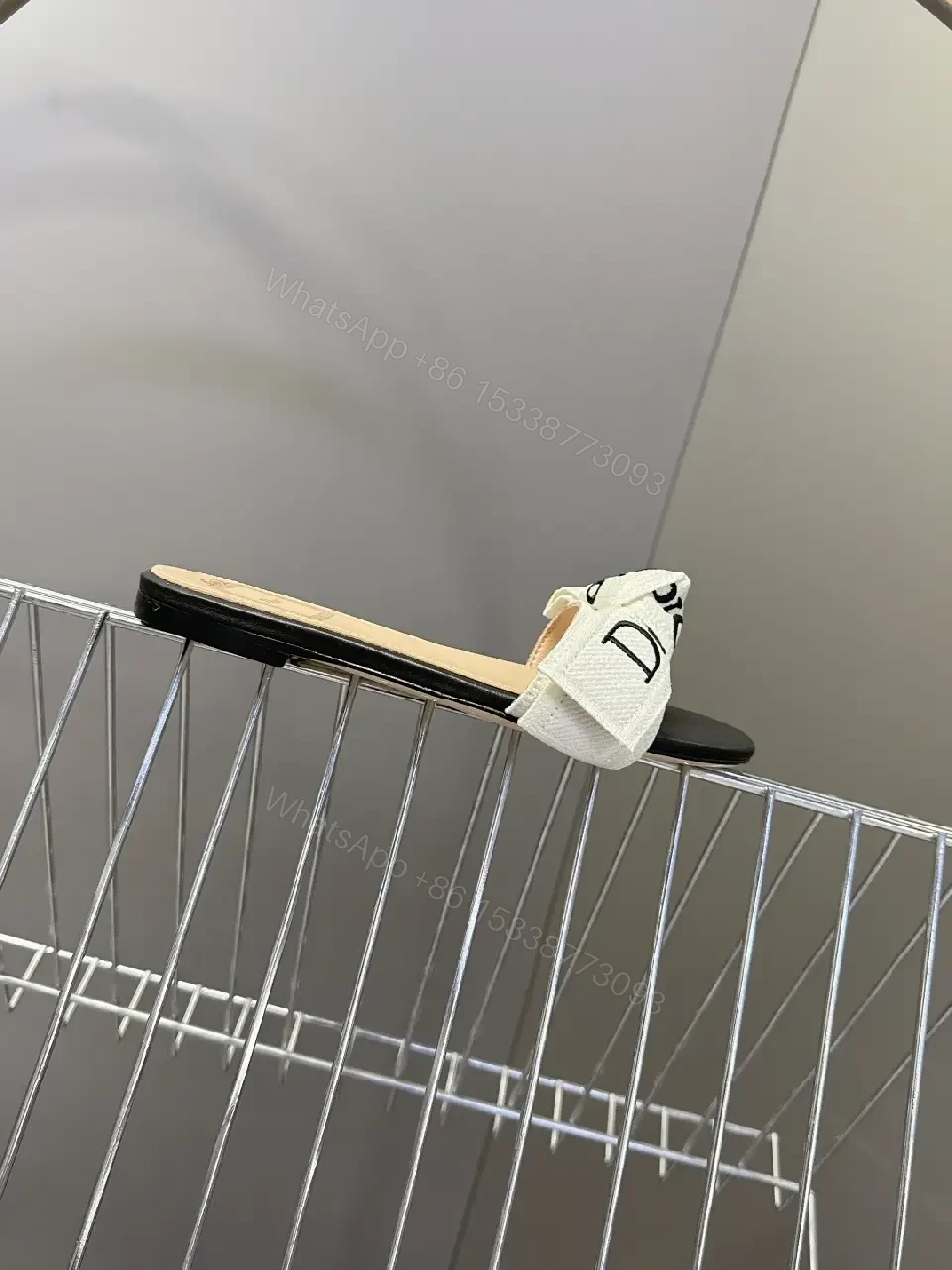 View 9 of White Fabric Slide Dior Logo Sandals