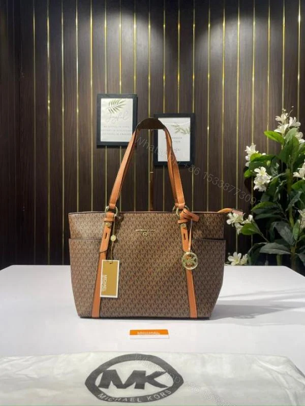 View 5 of First Copy Michael Kors MK Sullivan Zipper Tote Bag Coffee & Beige