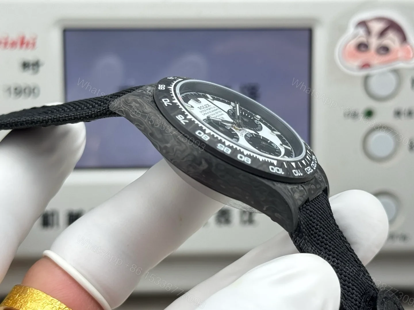 View 7 of Rolex Daytona Carbon Fiber Panda Replica 40MM Premium Black Fabric Strap R74-PANDA-BLACK