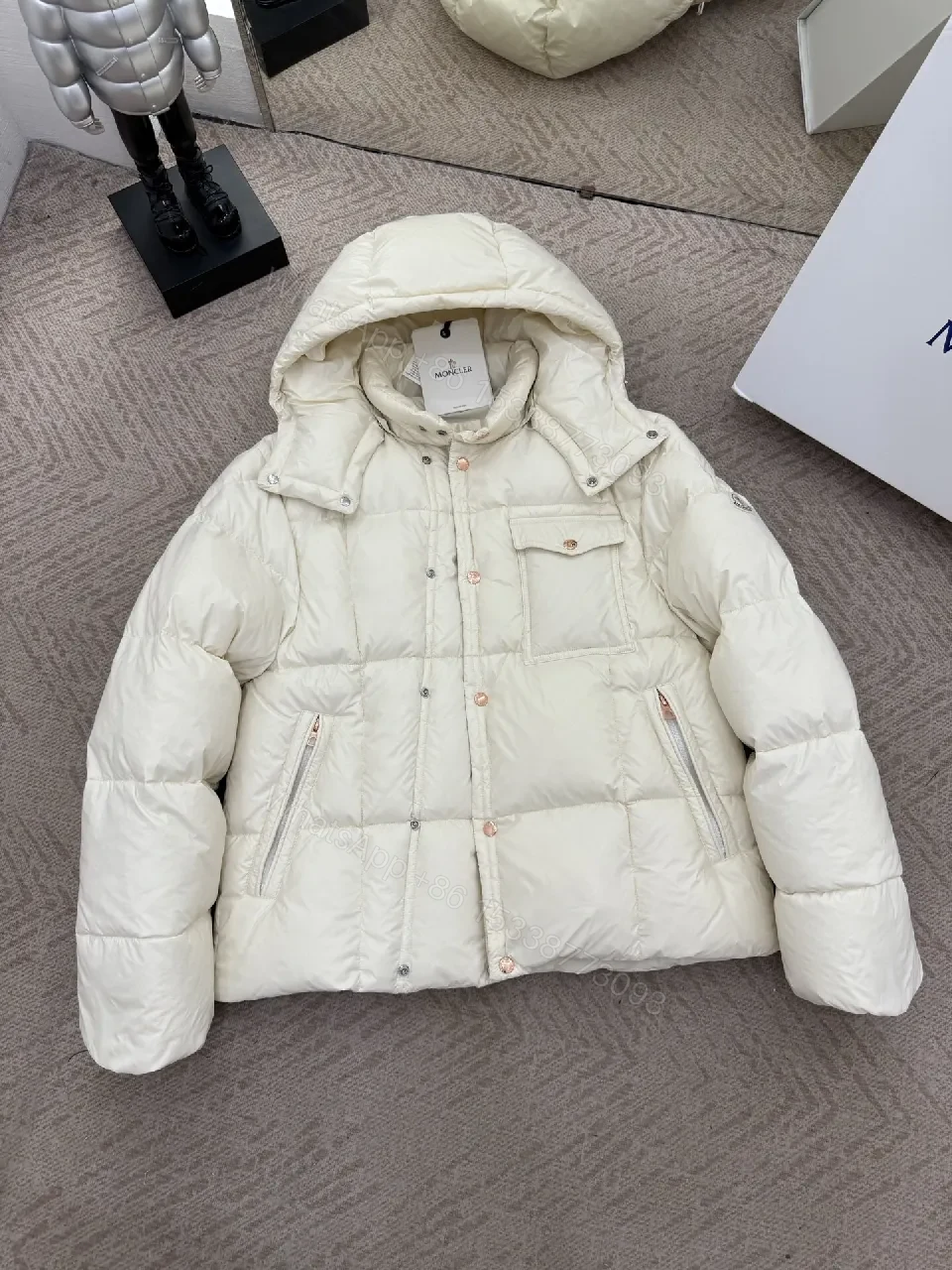 View 5 of Cream Quilted Puffer Jacket - Lightweight Warmth, Modern Lines