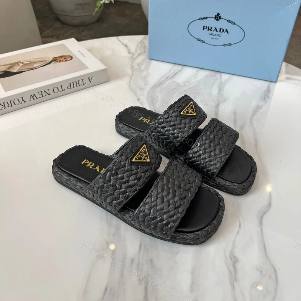 View 4 of PRADA RAFFIA SLIDES BLACK 1XX749 027 F0002 F 020