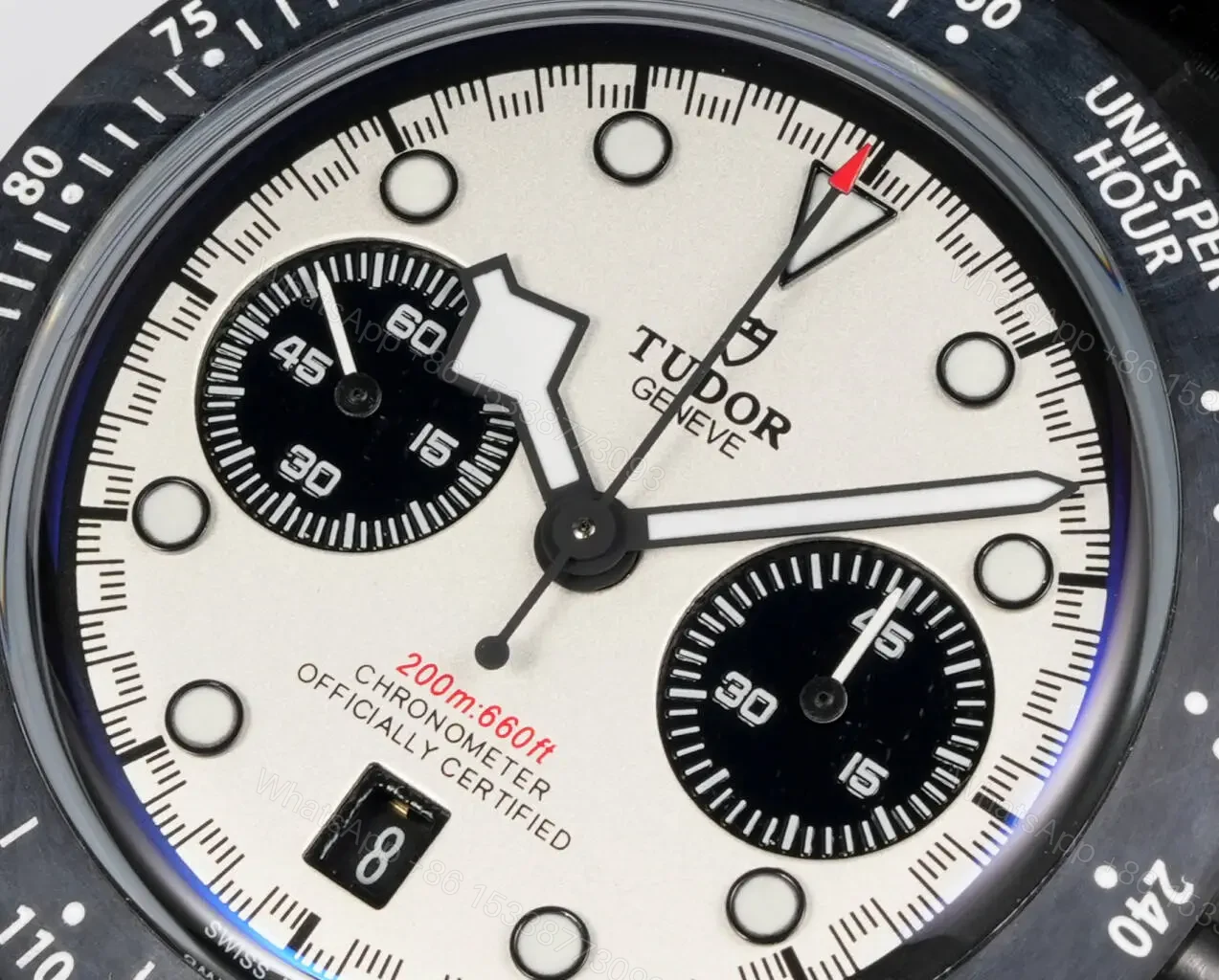 View 3 of Tudor Chronograph Watch White Dial Black Subdial Carbon Case Strap Premium 42MM M7937KN-0001