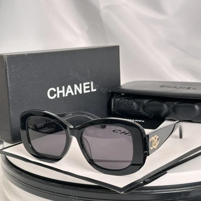 View 6 of Black Acetate Chanel-Style Oversized Sunglasses with Logo Detailing - Luxury Eyewear